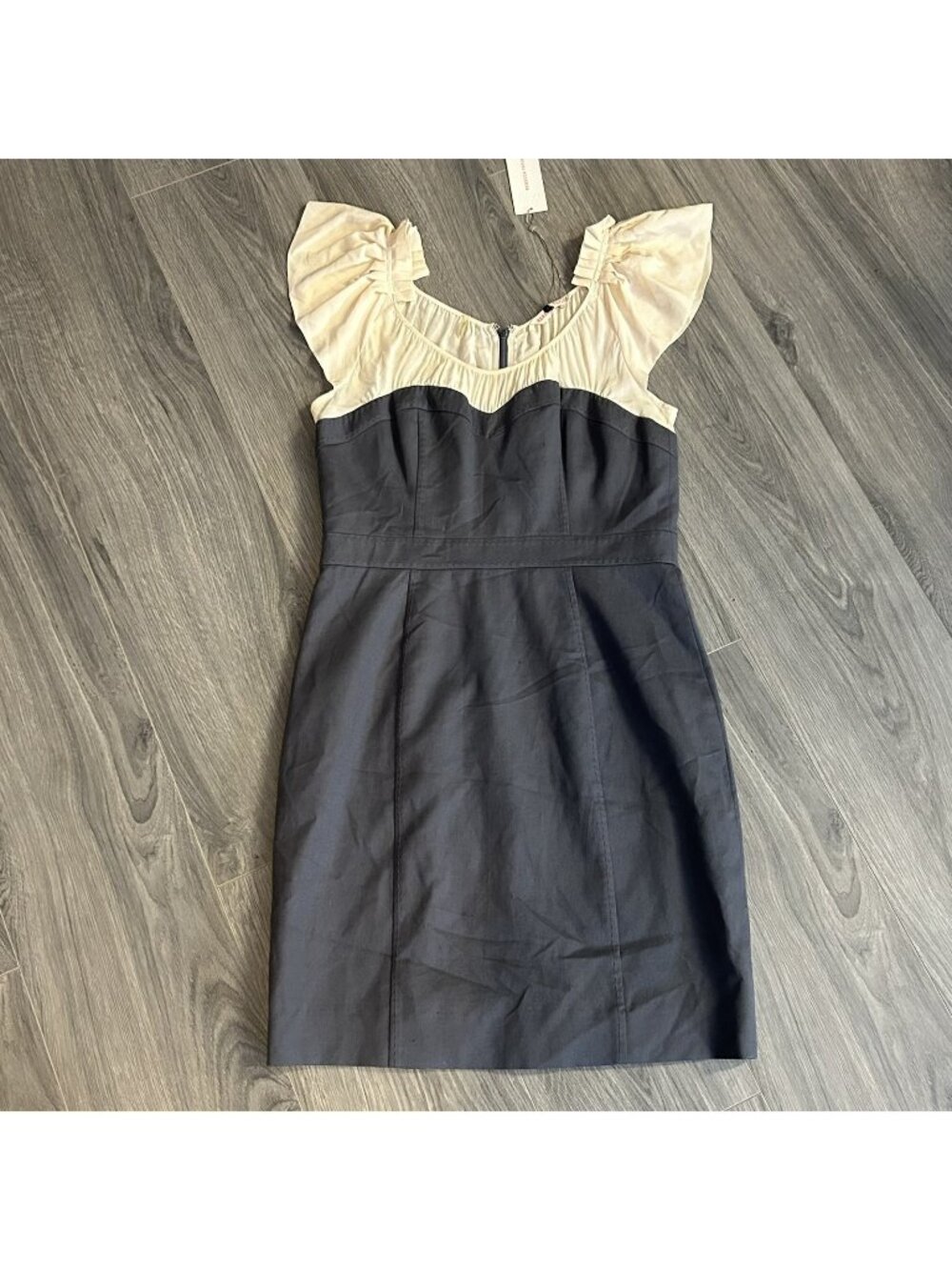 Rebecca Taylor Dress Womens 12 Gray Colorblock Flutter Sheath Cocktail Lined NWT
